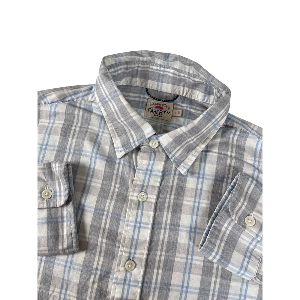 Faherty The Movement Shirt Grey Blue Plaid Supima Cotton Stretch Men's Med
